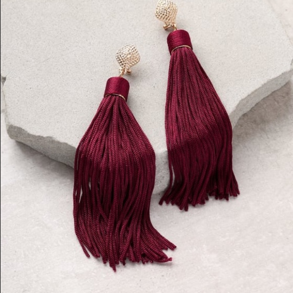 Burgundy Tassel Earring from Lulus